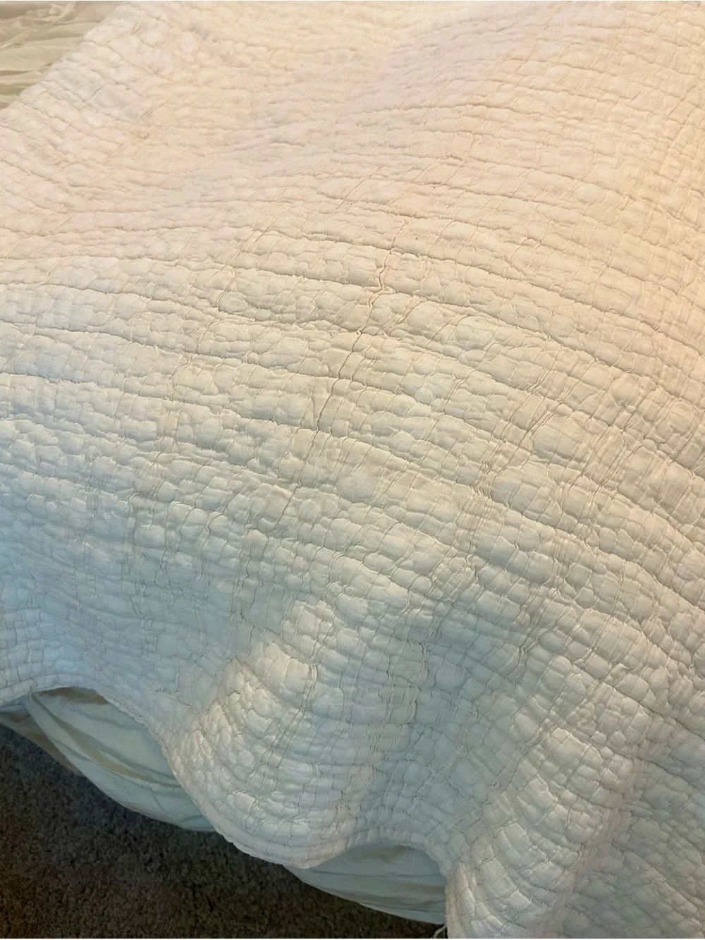 Pottery Barn Cream Quilted Coverlet and matching shams